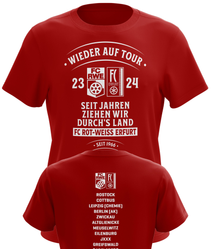 T-Shirt | unisex | Saison-/Tourshirt- Wieder auf Tour 23/24  | rot | FC Rot-Wei&szlig; Erfurt