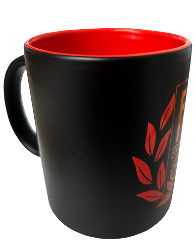 Kaffeetasse | mattschwarz | Kontrast rot | Laurel Logo | Erfurt