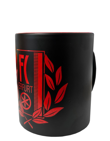 Kaffeetasse | mattschwarz | Kontrast rot | Laurel Logo | Erfurt